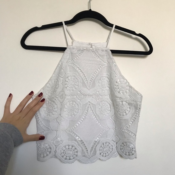 Abercrombie & Fitch | Slime White Lace Crop Top - Picture 2 of 4